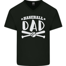 Baseball Dad Funny Fathers Day Mens V-Neck Cotton T-Shirt Black