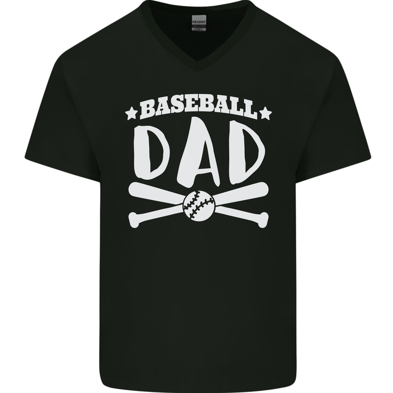 Baseball Dad Funny Fathers Day Mens V-Neck Cotton T-Shirt Black