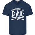 Baseball Dad Funny Fathers Day Mens V-Neck Cotton T-Shirt Navy Blue