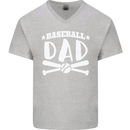 Baseball Dad Funny Fathers Day Mens V-Neck Cotton T-Shirt Sports Grey