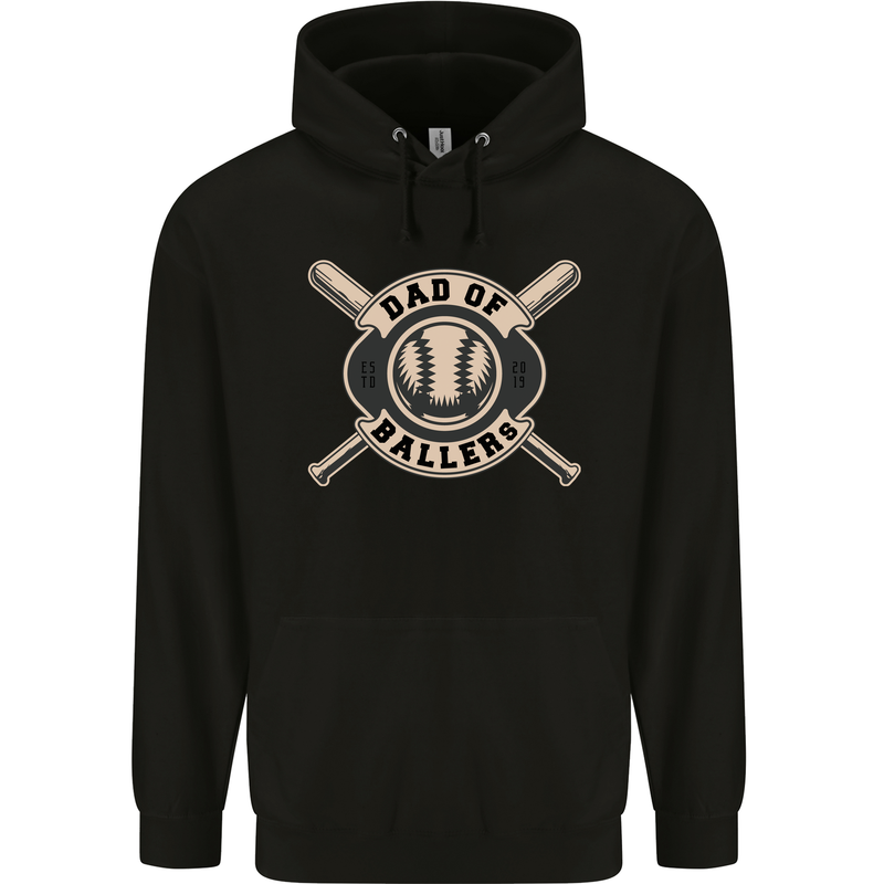 Baseball Dad of Ballers Funny Fathers Day Childrens Kids Hoodie Black