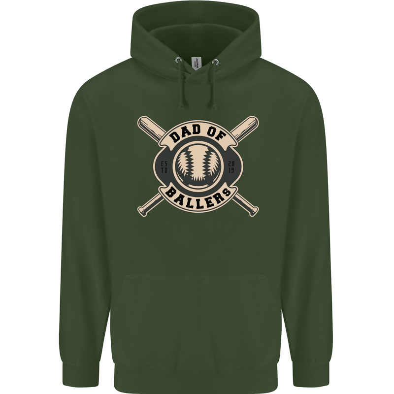 Baseball Dad of Ballers Funny Fathers Day Childrens Kids Hoodie Forest Green