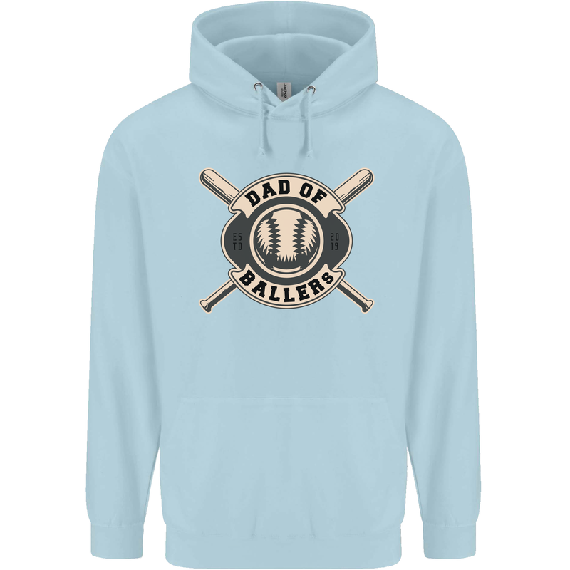 Baseball Dad of Ballers Funny Fathers Day Childrens Kids Hoodie Light Blue