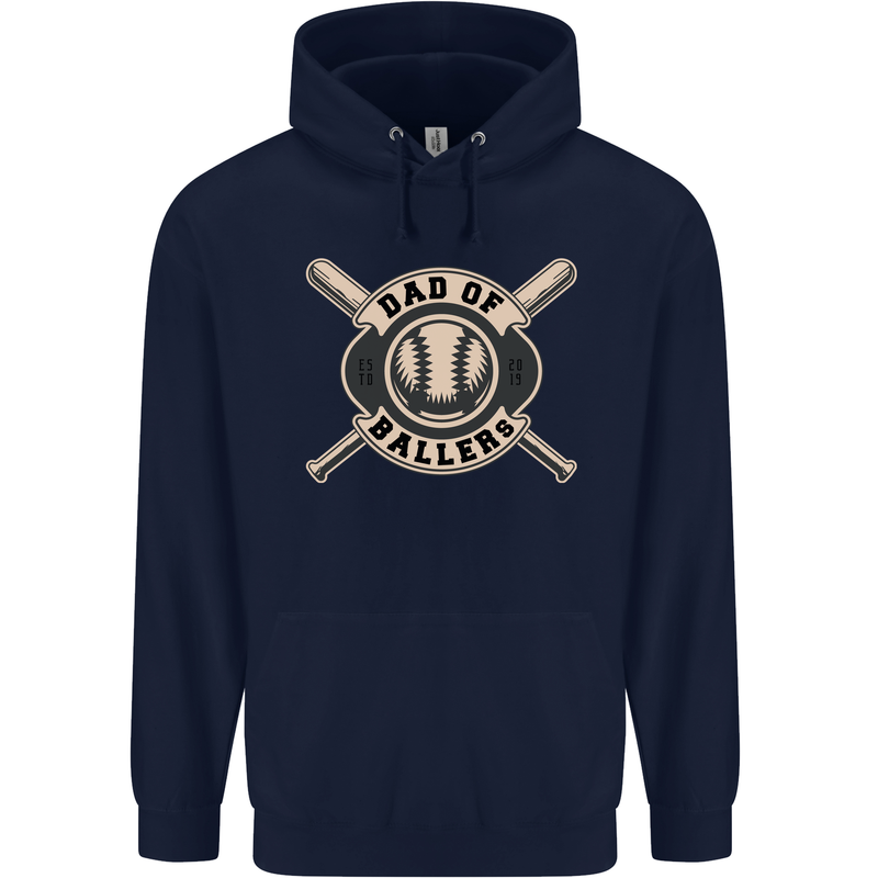Baseball Dad of Ballers Funny Fathers Day Childrens Kids Hoodie Navy Blue