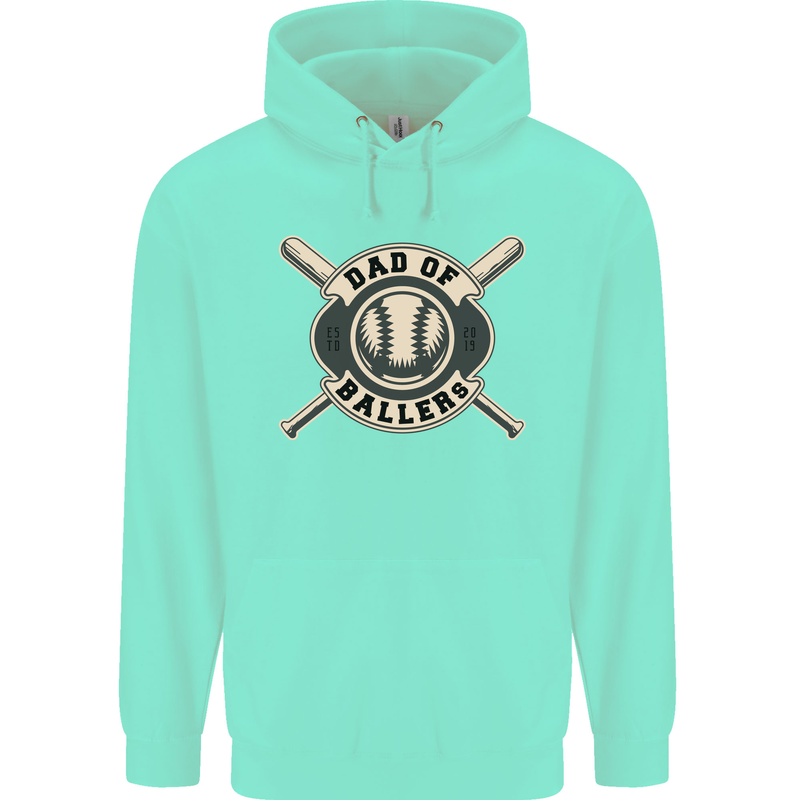 Baseball Dad of Ballers Funny Fathers Day Childrens Kids Hoodie Peppermint