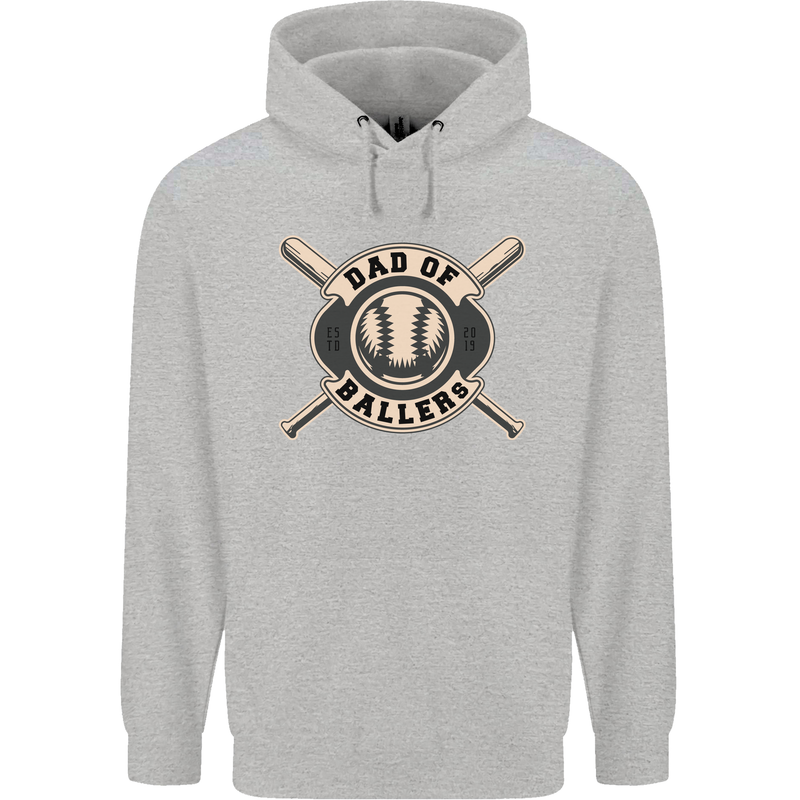 Baseball Dad of Ballers Funny Fathers Day Childrens Kids Hoodie Sports Grey