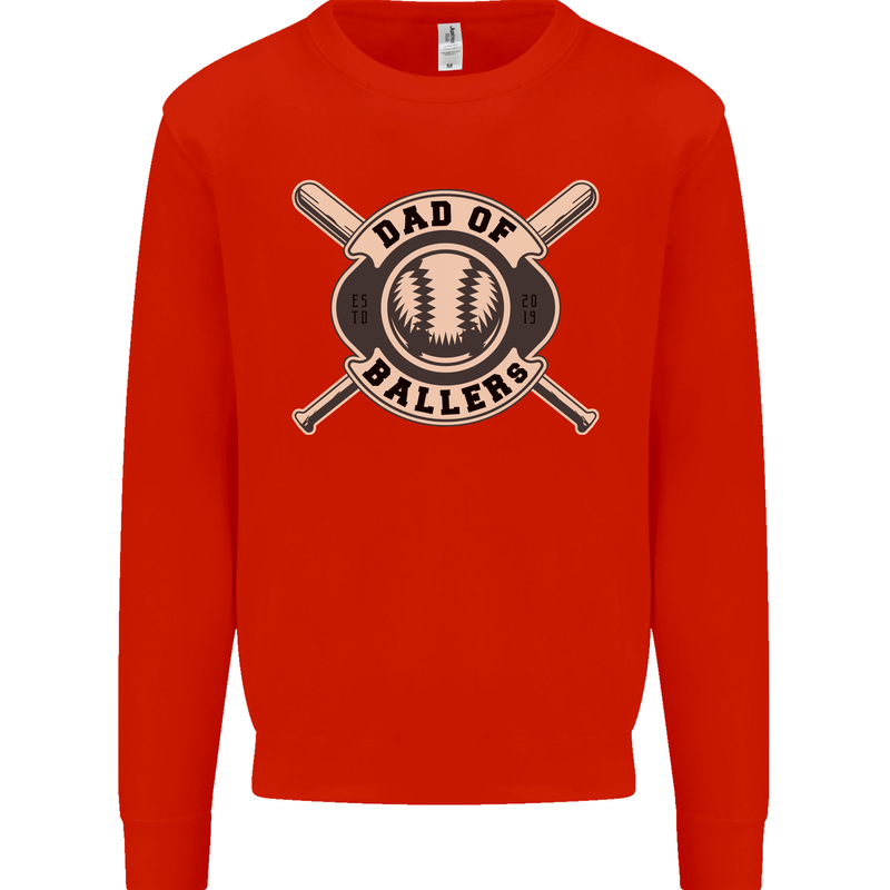 Baseball Dad of Ballers Funny Fathers Day Kids Sweatshirt Jumper Bright Red
