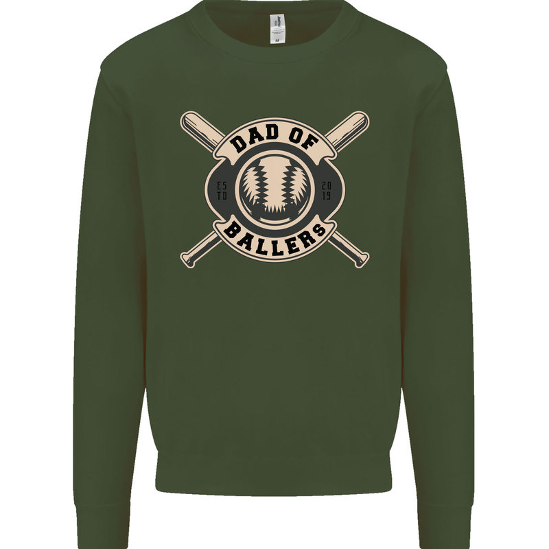 Baseball Dad of Ballers Funny Fathers Day Kids Sweatshirt Jumper Forest Green