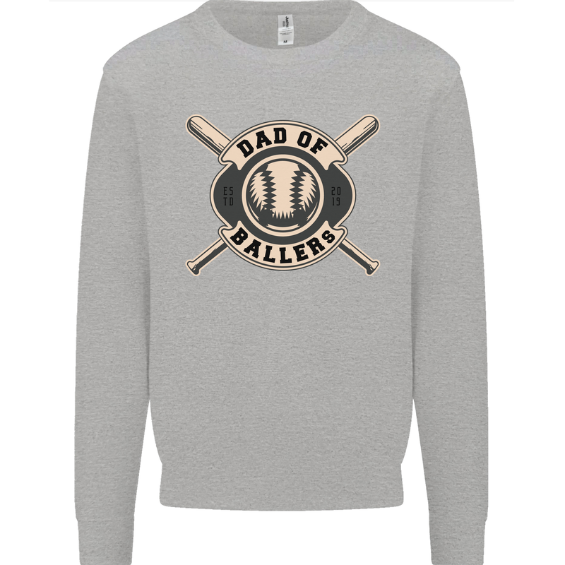Baseball Dad of Ballers Funny Fathers Day Kids Sweatshirt Jumper Sports Grey