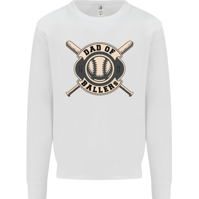 Baseball Dad of Ballers Funny Fathers Day Kids Sweatshirt Jumper White