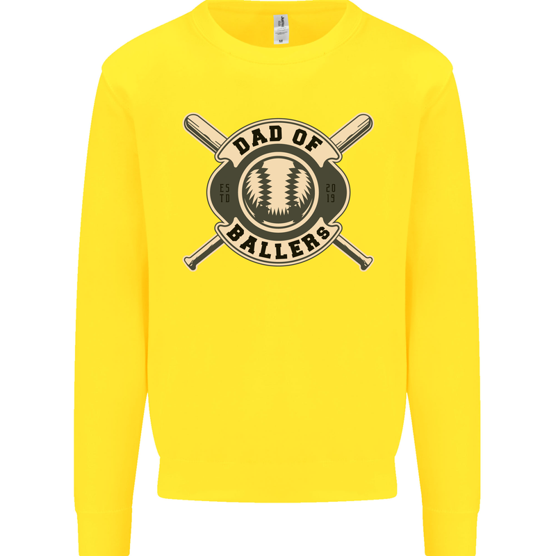 Baseball Dad of Ballers Funny Fathers Day Kids Sweatshirt Jumper Yellow