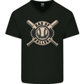 Baseball Dad of Ballers Funny Fathers Day Mens V-Neck Cotton T-Shirt Black