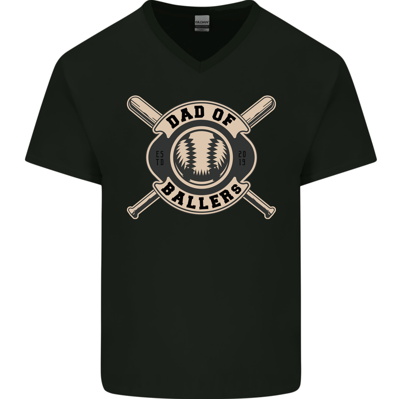 Baseball Dad of Ballers Funny Fathers Day Mens V-Neck Cotton T-Shirt Black