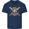 Baseball Dad of Ballers Funny Fathers Day Mens V-Neck Cotton T-Shirt Navy Blue