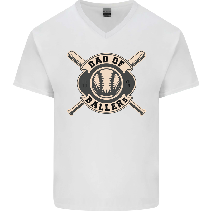 Baseball Dad of Ballers Funny Fathers Day Mens V-Neck Cotton T-Shirt White