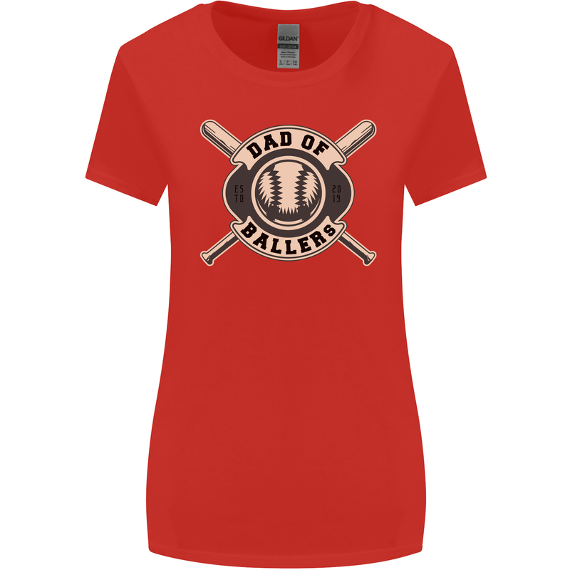 Baseball Dad of Ballers Funny Fathers Day Womens Wider Cut T-Shirt Red