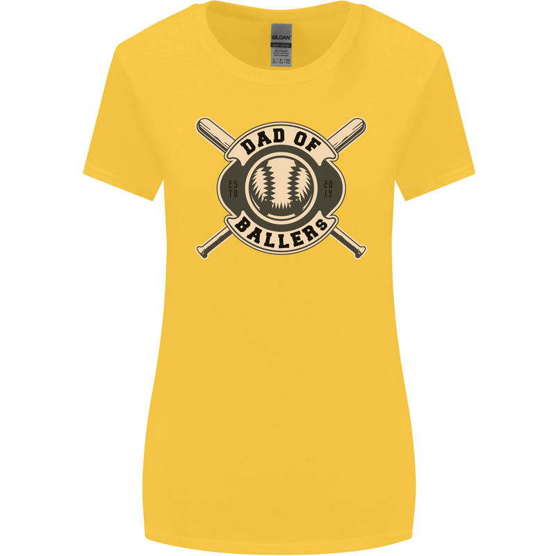 Baseball Dad of Ballers Funny Fathers Day Womens Wider Cut T-Shirt Yellow