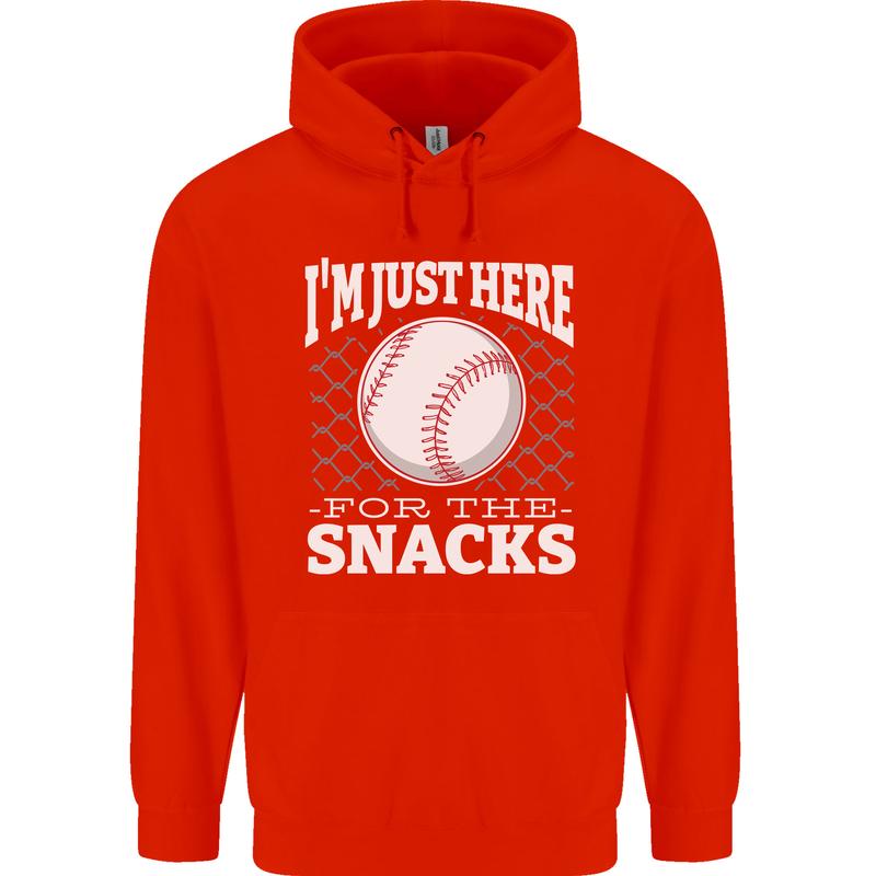 Baseball Im Just Here for the Snacks Childrens Kids Hoodie Bright Red