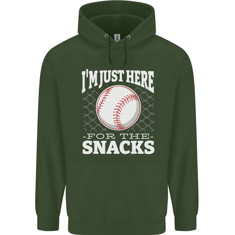 Baseball Im Just Here for the Snacks Childrens Kids Hoodie Forest Green