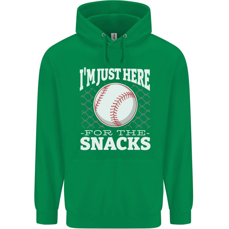 Baseball Im Just Here for the Snacks Childrens Kids Hoodie Irish Green