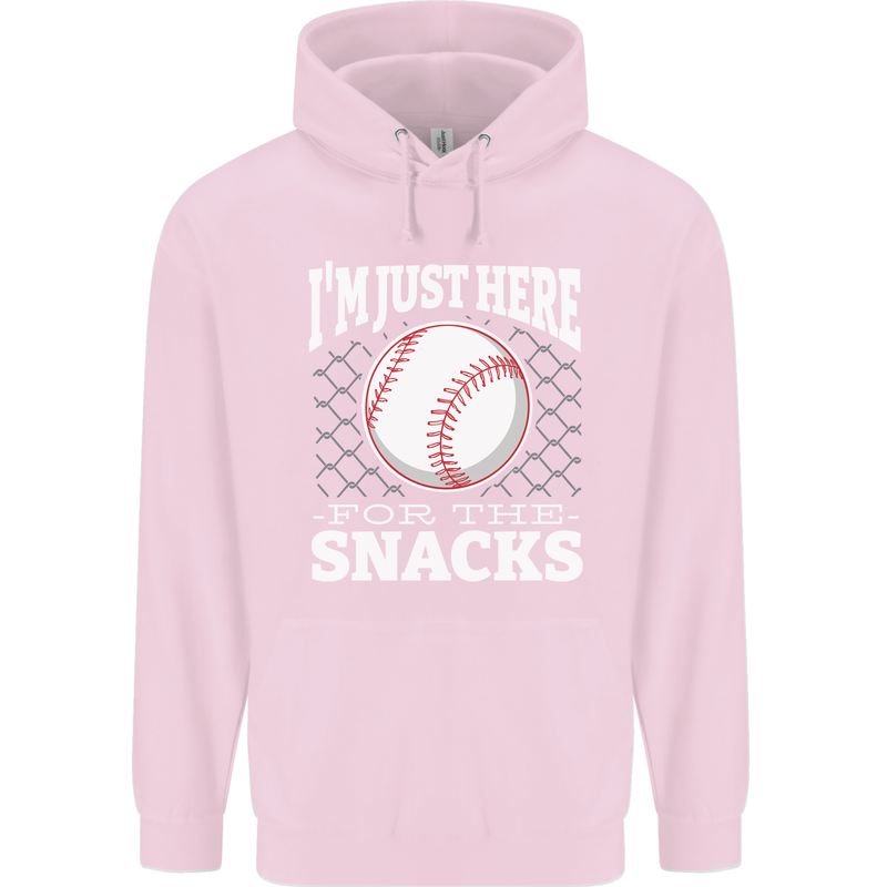 Baseball Im Just Here for the Snacks Childrens Kids Hoodie Light Pink