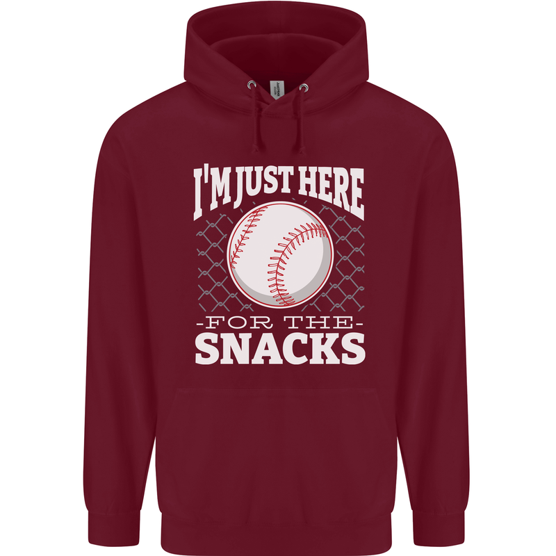 Baseball Im Just Here for the Snacks Childrens Kids Hoodie Maroon