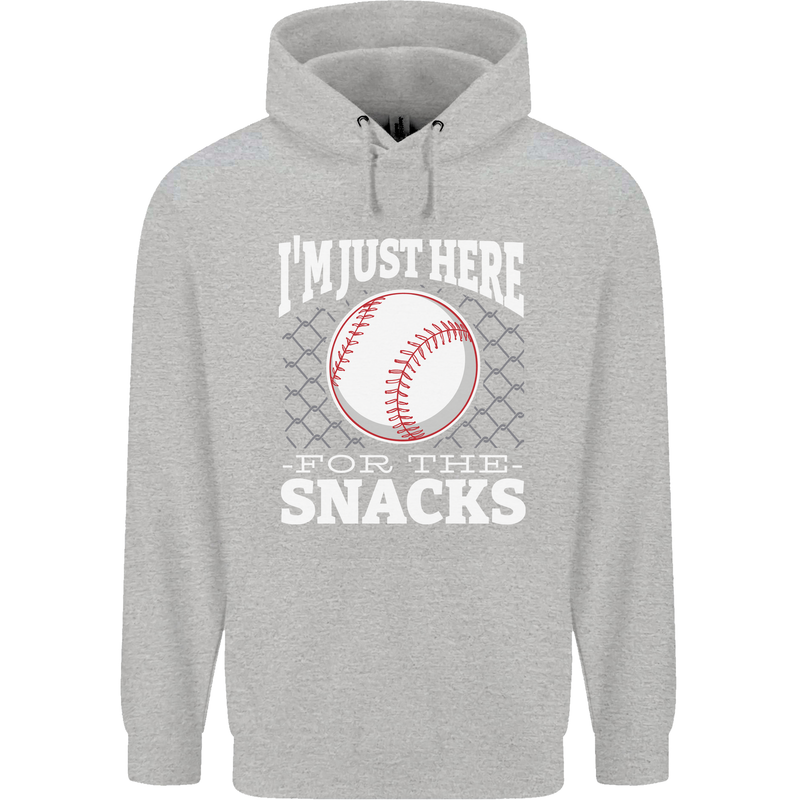 Baseball Im Just Here for the Snacks Childrens Kids Hoodie Sports Grey