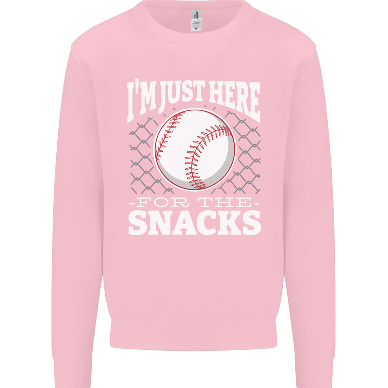 Baseball Im Just Here for the Snacks Kids Sweatshirt Jumper Light Pink
