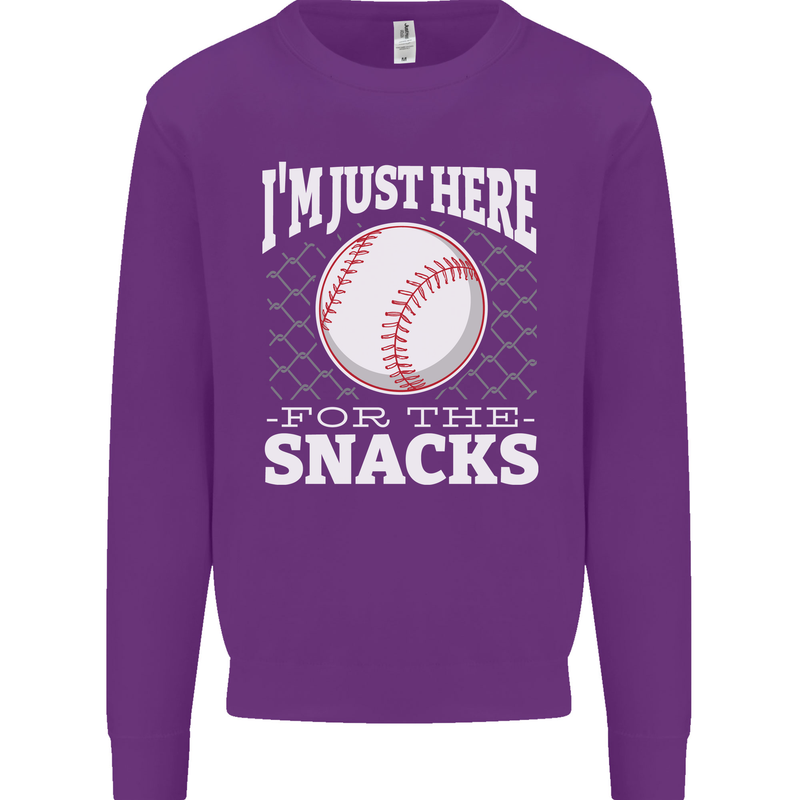 Baseball Im Just Here for the Snacks Kids Sweatshirt Jumper Purple