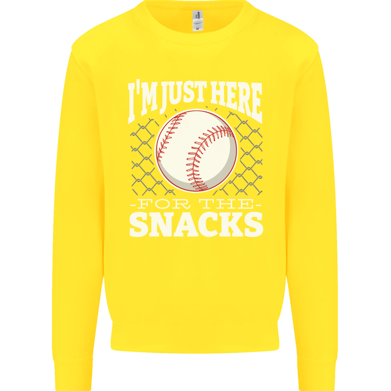 Baseball Im Just Here for the Snacks Kids Sweatshirt Jumper Yellow