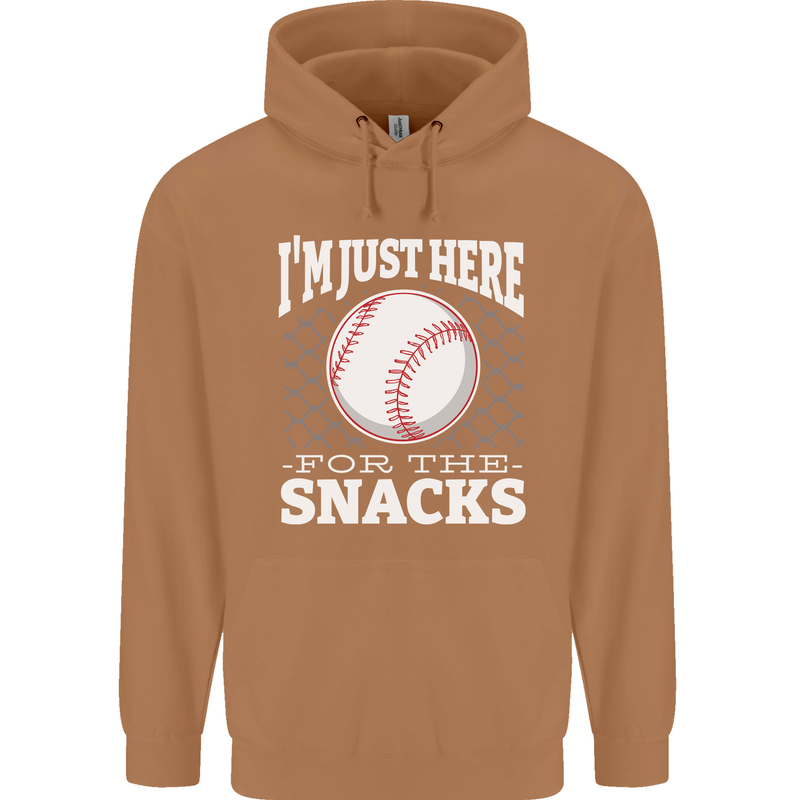 Baseball Im Just Here for the Snacks Mens 80% Cotton Hoodie Caramel Latte