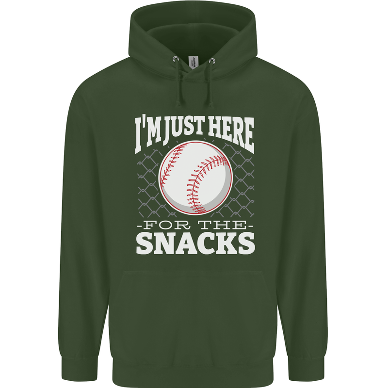 Baseball Im Just Here for the Snacks Mens 80% Cotton Hoodie Forest Green