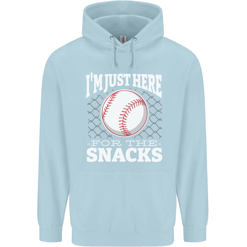 Baseball Im Just Here for the Snacks Mens 80% Cotton Hoodie Light Blue