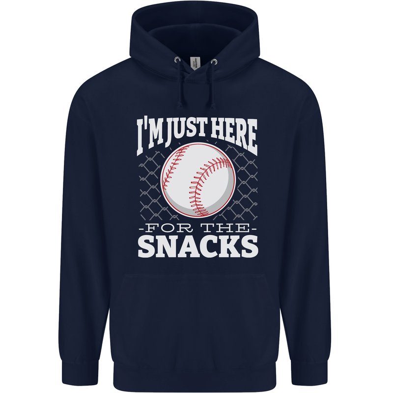 Baseball Im Just Here for the Snacks Mens 80% Cotton Hoodie Navy Blue