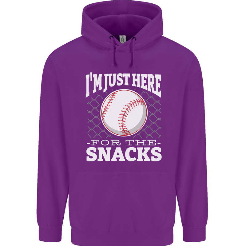 Baseball Im Just Here for the Snacks Mens 80% Cotton Hoodie Purple