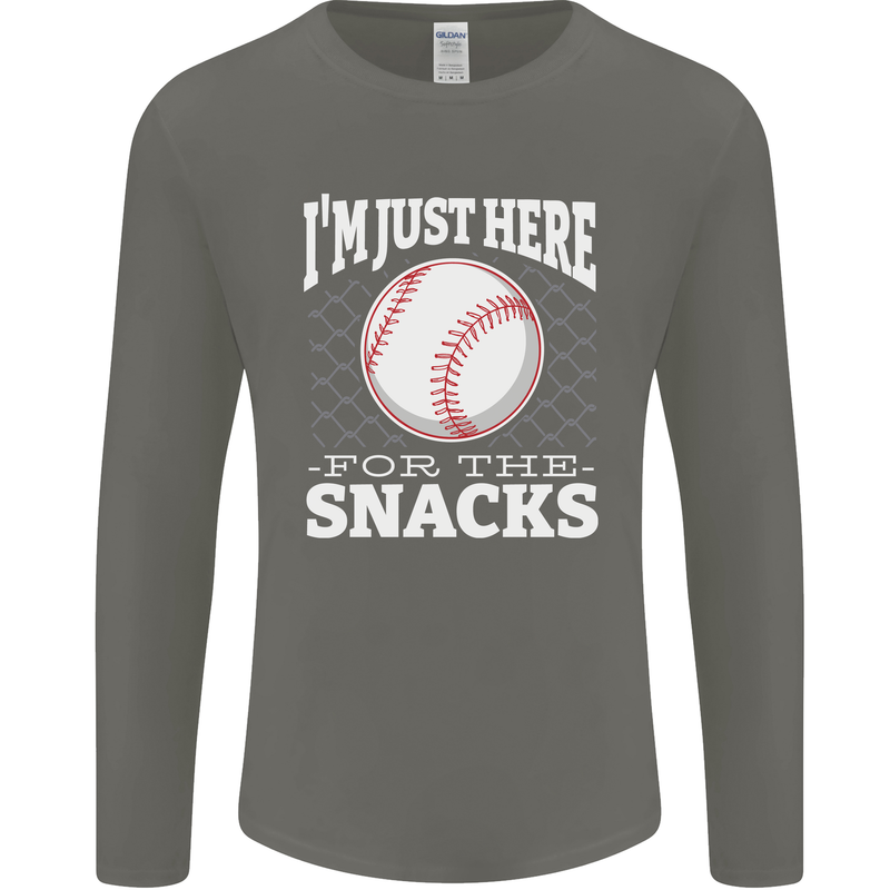 Baseball Im Just Here for the Snacks Mens Long Sleeve T-Shirt Charcoal