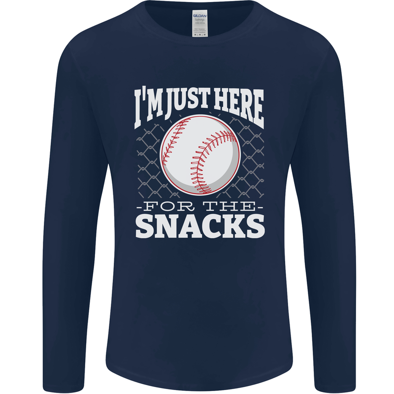 Baseball Im Just Here for the Snacks Mens Long Sleeve T-Shirt Navy Blue