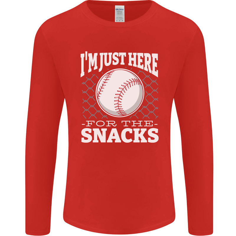 Baseball Im Just Here for the Snacks Mens Long Sleeve T-Shirt Red