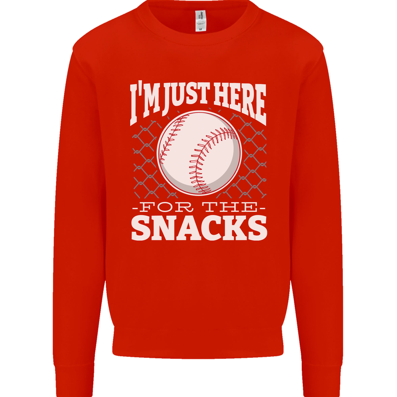 Baseball Im Just Here for the Snacks Mens Sweatshirt Jumper Bright Red
