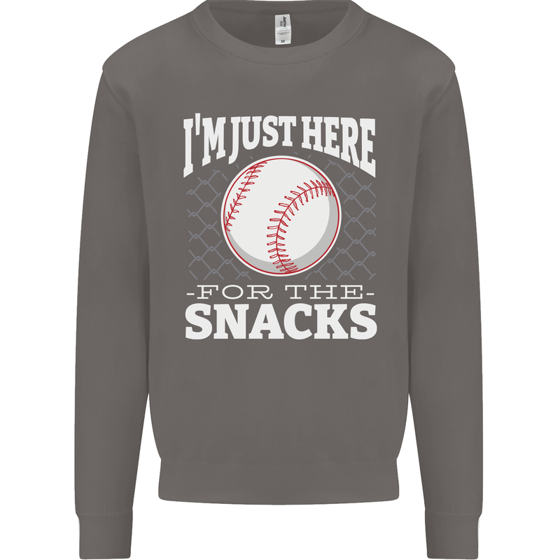 Baseball Im Just Here for the Snacks Mens Sweatshirt Jumper Charcoal