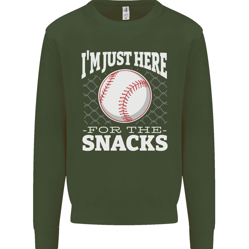 Baseball Im Just Here for the Snacks Mens Sweatshirt Jumper Forest Green