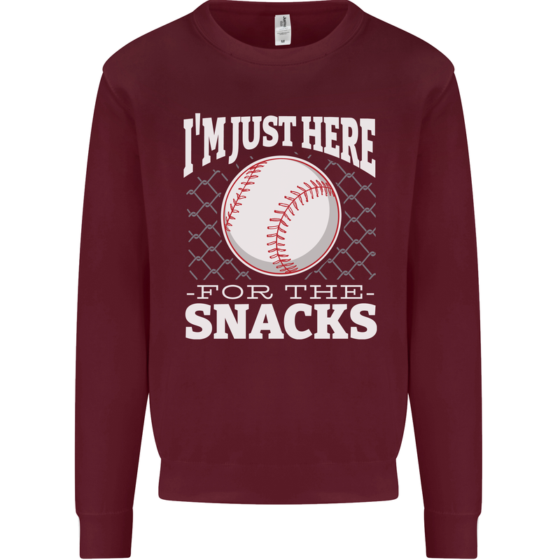 Baseball Im Just Here for the Snacks Mens Sweatshirt Jumper Maroon