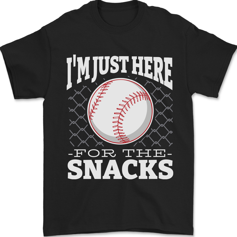 Baseball Im Just Here for the Snacks Mens T-Shirt 100% Cotton Black