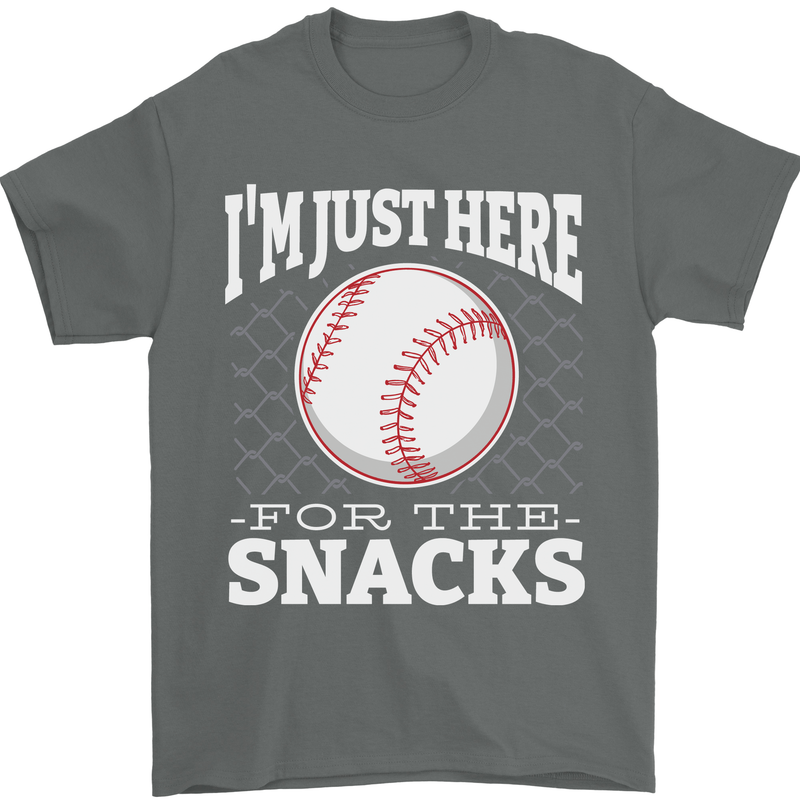 Baseball Im Just Here for the Snacks Mens T-Shirt 100% Cotton Charcoal