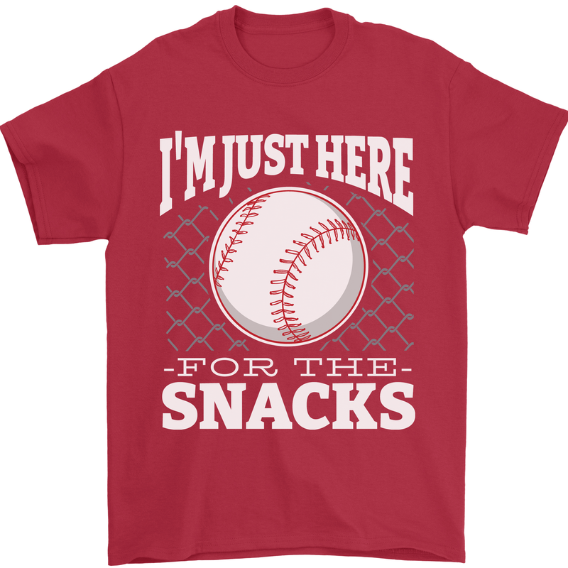 Baseball Im Just Here for the Snacks Mens T-Shirt 100% Cotton Red