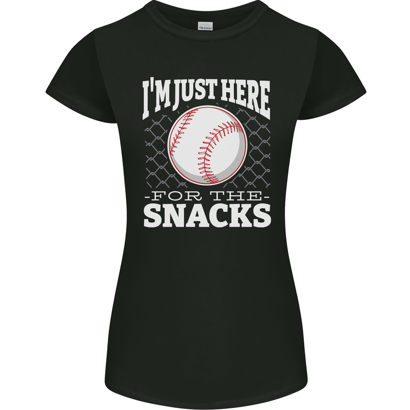 Baseball Im Just Here for the Snacks Womens Petite Cut T-Shirt Black