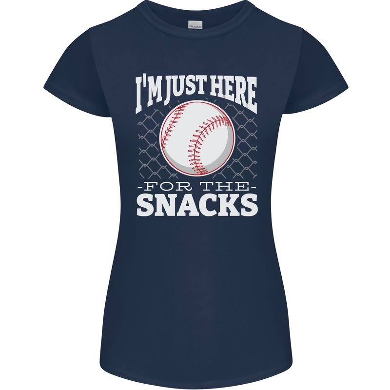 Baseball Im Just Here for the Snacks Womens Petite Cut T-Shirt Navy Blue