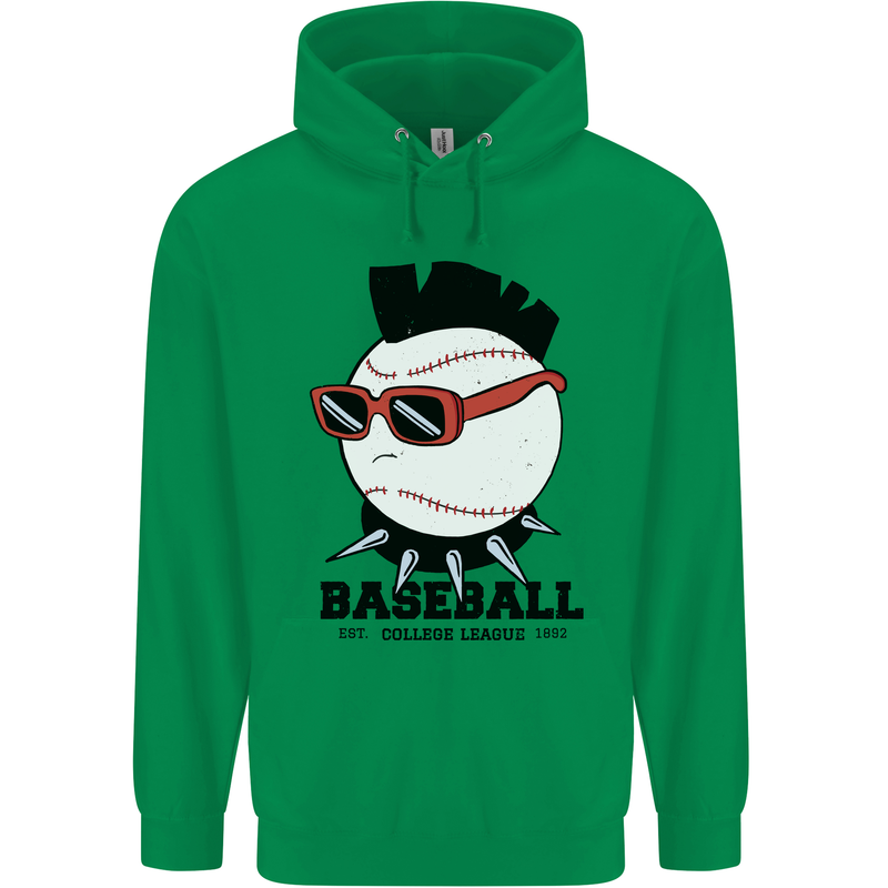 Baseball Punk Rocker Childrens Kids Hoodie Irish Green