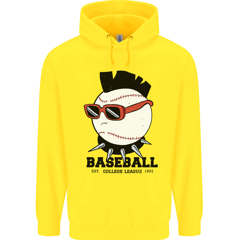 Baseball Punk Rocker Childrens Kids Hoodie Yellow