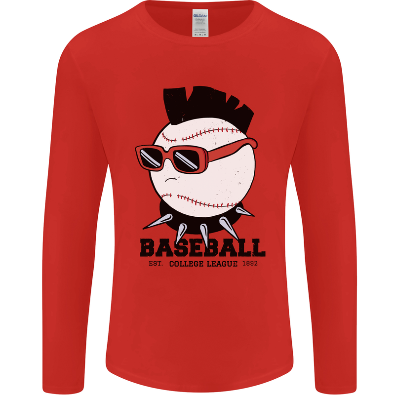 Baseball Punk Rocker Mens Long Sleeve T-Shirt Red